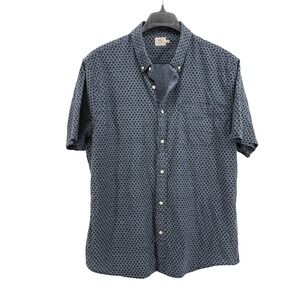 Faherty Button Down Shirt SS Blue/Gray Geometric Pattern Organic Cotton Mens XXL